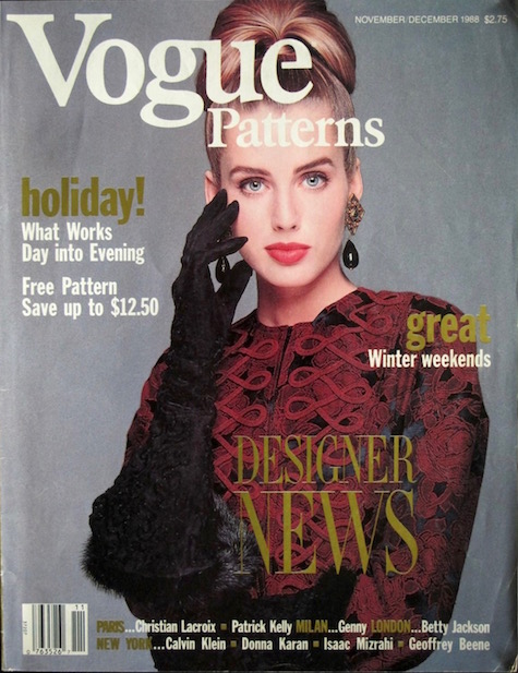 Julie Anderson wears Lacroix pattern V2176 on the cover of Vogue Patterns, 1988