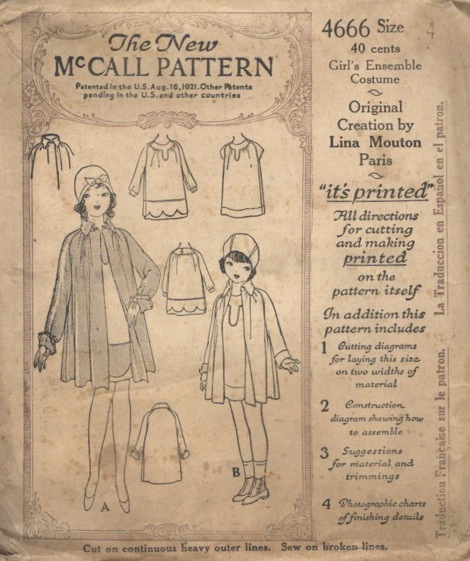 McCall 4666 small size 1920s ensemble costume pattern by Lina Mouton