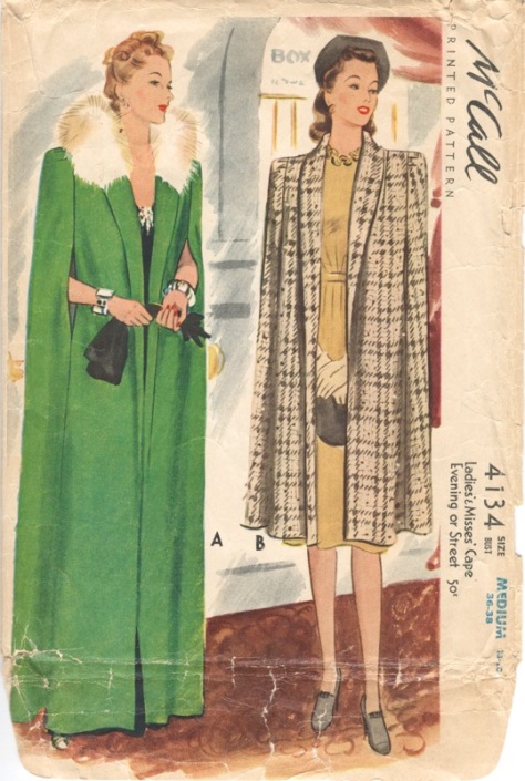 1940s cape pattern in evening or street length - McCall 4134
