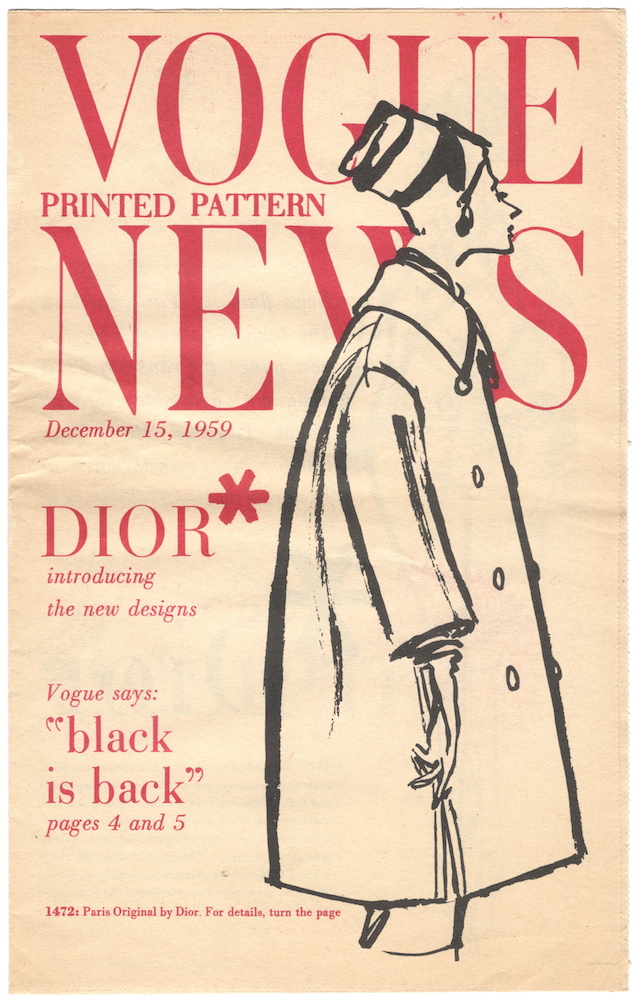 Vogue 1472 on the cover of Vogue Pattern news for December 15th, 1959