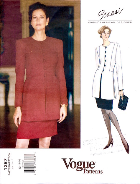 1990s Scaasi skirt suit pattern Vogue 1287