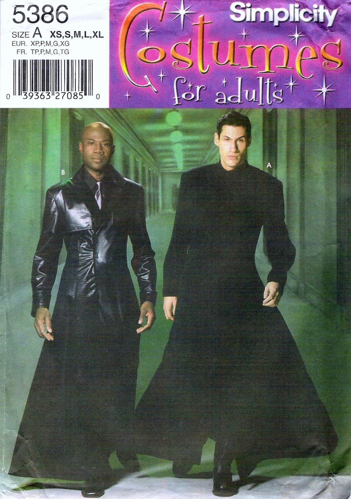 Morpheus and Neo costume pattern (The Matric Reloaded) - Simplicity 5386